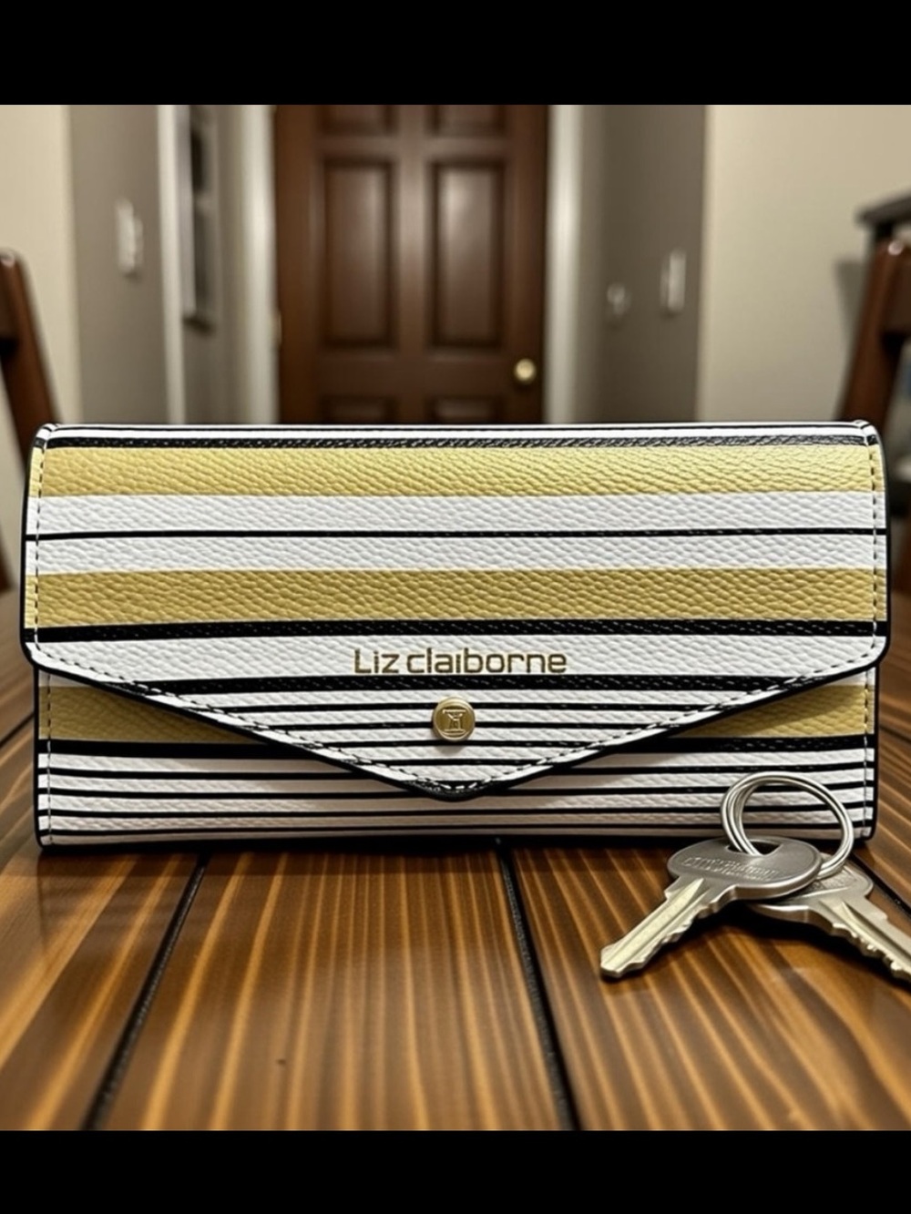 Vintage Liz Claiborne Envelope Style Wallet Multicolor Stripe Snap Closure Lined